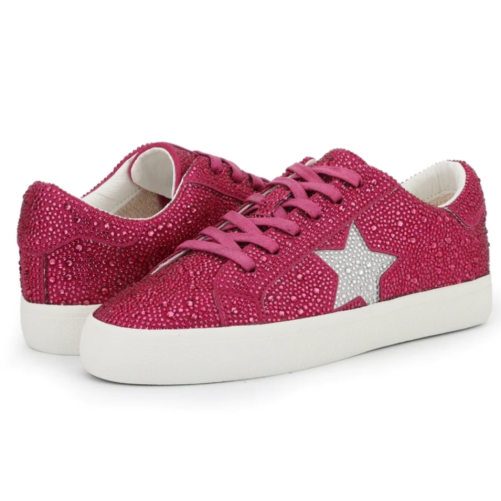 Vintage Havana Leather Splash Sneakers Pink Rhinestone Size 8 New
